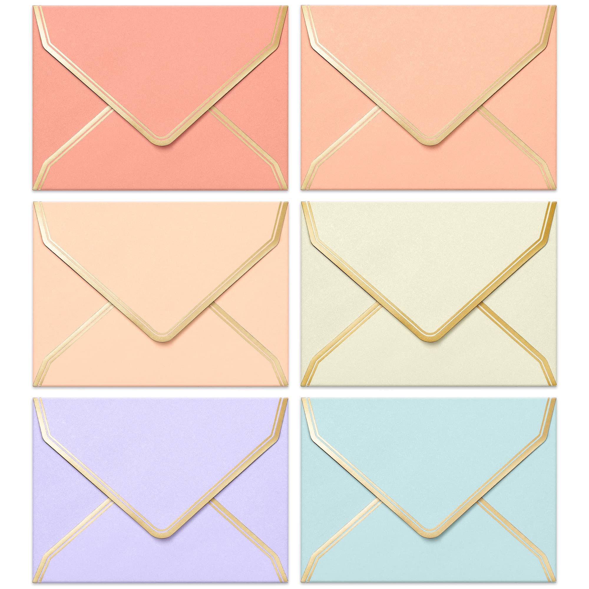 Photo 1 of Invitation Envelopes, 30-Pack 5x7 Envelopes for Invitations, Gold Foil Bordered Colored Envelopes, A7, 5 1/4 x 7 1/4 Inches, 6 Pastel Colors