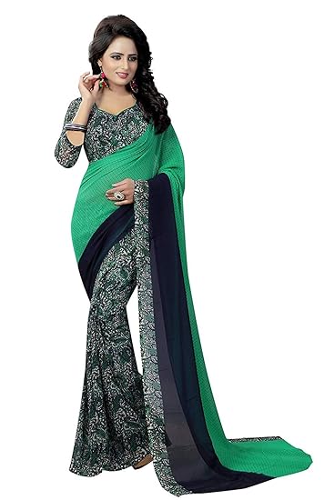 Womens Georgette Saree with Blouse Piece (Green)