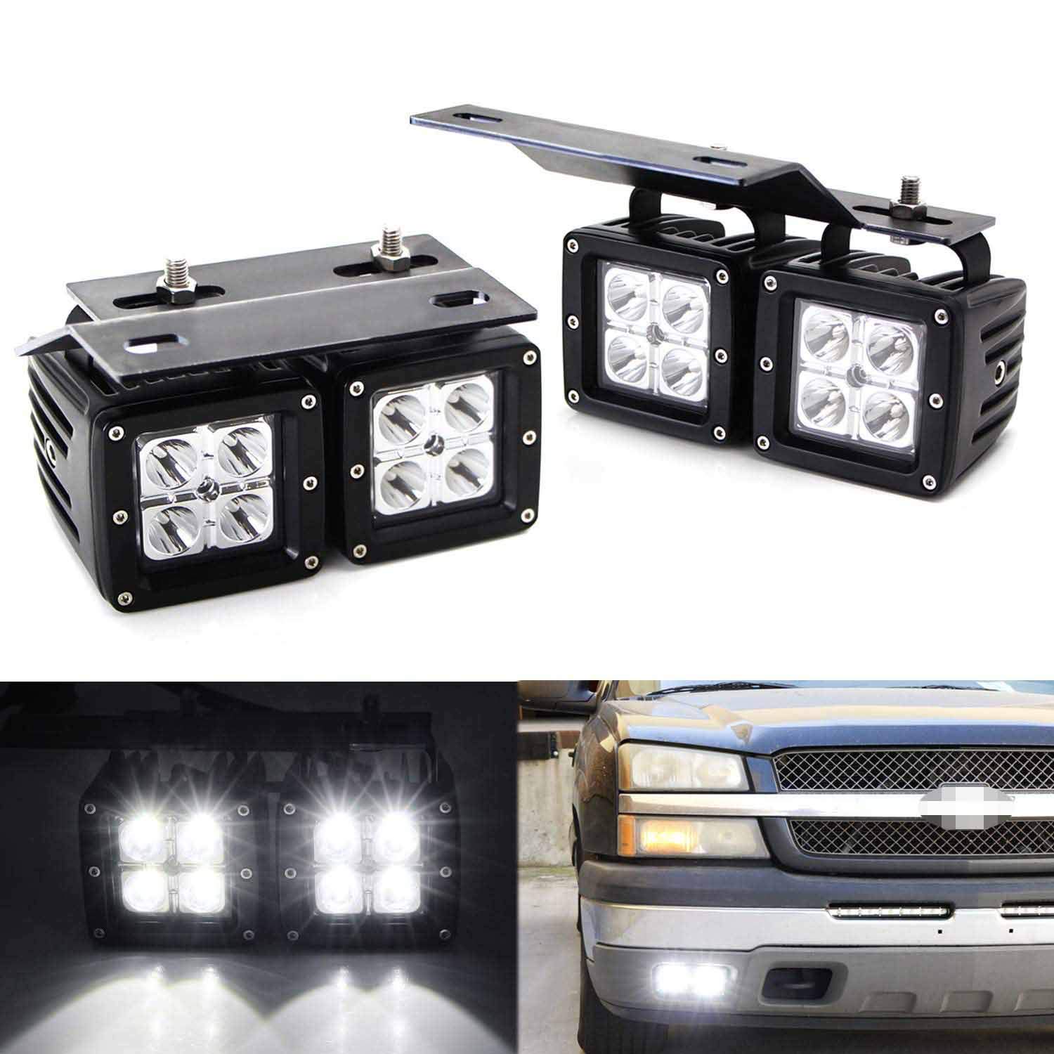 iJDMTOY Dual LED Pod Fog Lamps Compatible With 0206 Chevy Avalanche