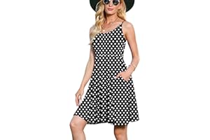 Jouica Women's Casual Sleeveless Adjustable Strappy Summer Beach Swing Dress with Pocket