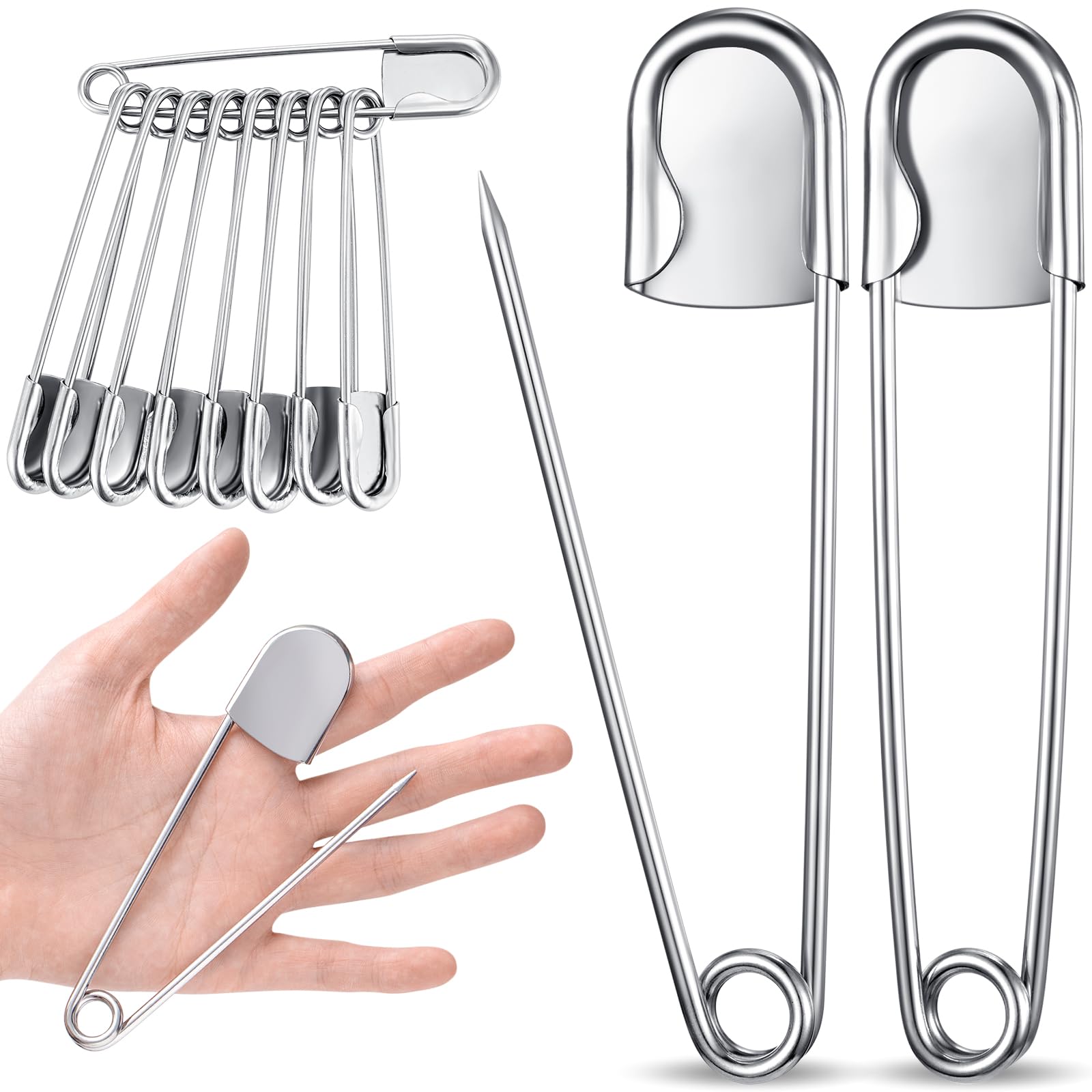 Photo 1 of Juexica 15 Pcs 5 Inch Jumbo Stainless Steel Safety Pins Large Heavy Duty Huge Strong Laundry Pins for Upholstery Sewing Quilting Key Rings Craft Outdoor (Silver)