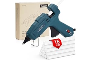 Assark Glue Gun, 60/100W Hot Glue Gun Full Size(Not Mini) with 15 Pcs Hot Glue Sticks (0.43 X 7.87 inch) for School Crafts DIY Arts Quick Home Repairs, 60/100W(Green), HL-E 20W