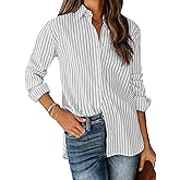 siliteelon Womens Button Down Shirts Cotton Striped Dress Shirt Long Sleeve Collared Office Work Blouses Tops