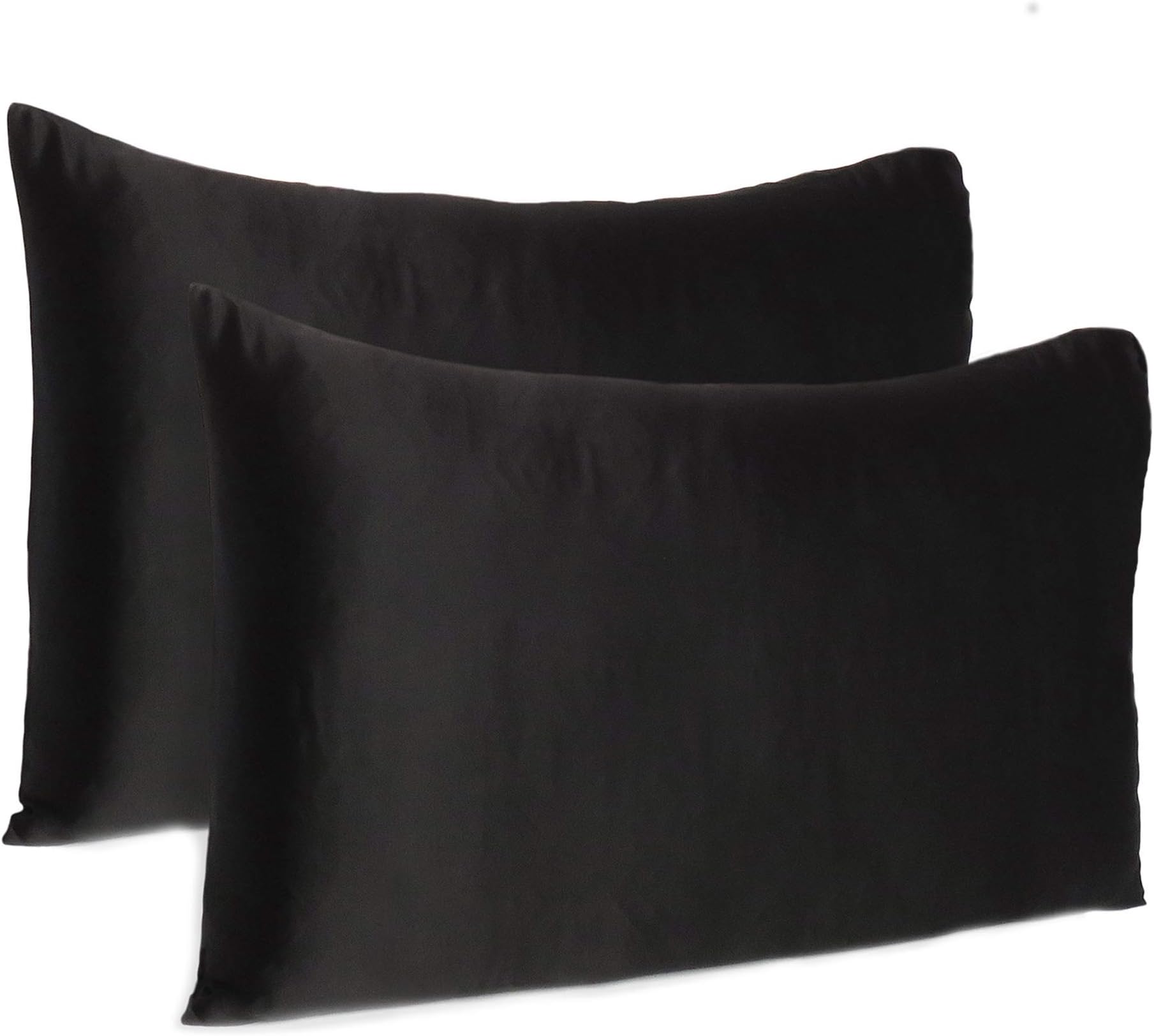 Oussum Satin Silk Pillowcase Pillow Case Covers with Envelop Closure for Hair and Skin Home Bed Decor Set of 2 Pillowcase Free 3 pcs scrunchies (Standard, Black)