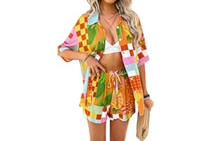 Xixiuly Women's Summer 2 Piece Outfits Lounge Sets Boho Floral Short Sleeve Button Top High Waist Shorts Casual Matching Set