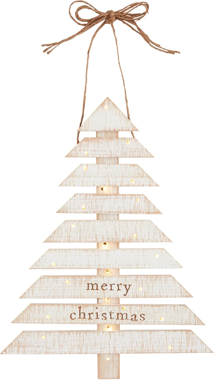 Wreath Hangers - Mud Pie Light Up Tin Christmas Door Hanger, Tree, 22