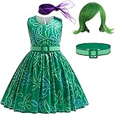 keaiyouhuo Girls Green Disgust Costume Kids Joy Princess Dress Cosplay Halloween Birthday Christmas Outfits with Wig