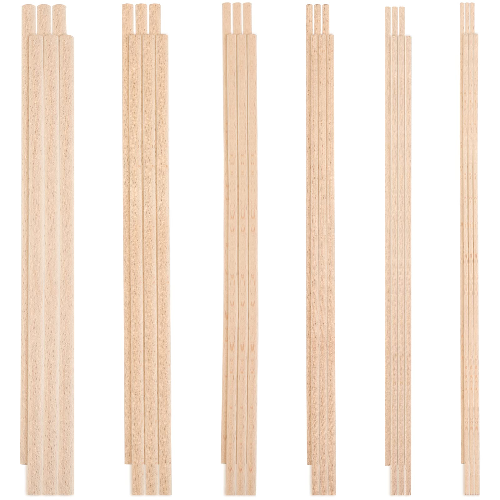 OLYCRAFT 36Pcs Dowel Rods Wood Sticks 3/4/5/6/8/10mm Assorted Sizes Beech Wood Sticks 30cm Long Unfinished Dowel Round Wood Dowels for DIY Projects Crafting Wooden Craft Sticks