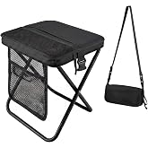 ABUUL 16" Portable Folding Stool, Collapsible Backpack Chair for Adults | 16" Seat Height, 300lbs Capacity, Ultralight, Hands-Free, Storage Pouch, Camping, Travel, Fishing, Hiking, Outdoor