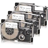3-Pack Compatible for Casio XR-12WE XR-12WE2S 12mm 1/2" Black on White Tape | Label IT Cartridge 1/2 Inch for KL-60 KL-100 KL-120 KL-750 KL-780 KL-820 KL-7000 KL7200 Label Maker Printer