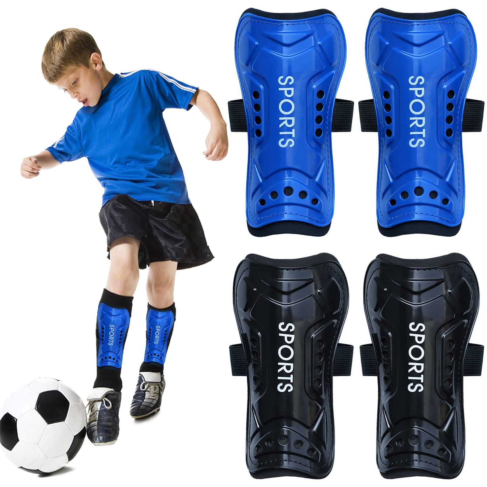 iTYOOS 2 Pairs Football Shin Pads for Kids Soccer Shin Guards Kids Childrens Teens Shin Guard Football Shin Pads for Boys Girls Football Games Leg Calf Protective Gear,17*9