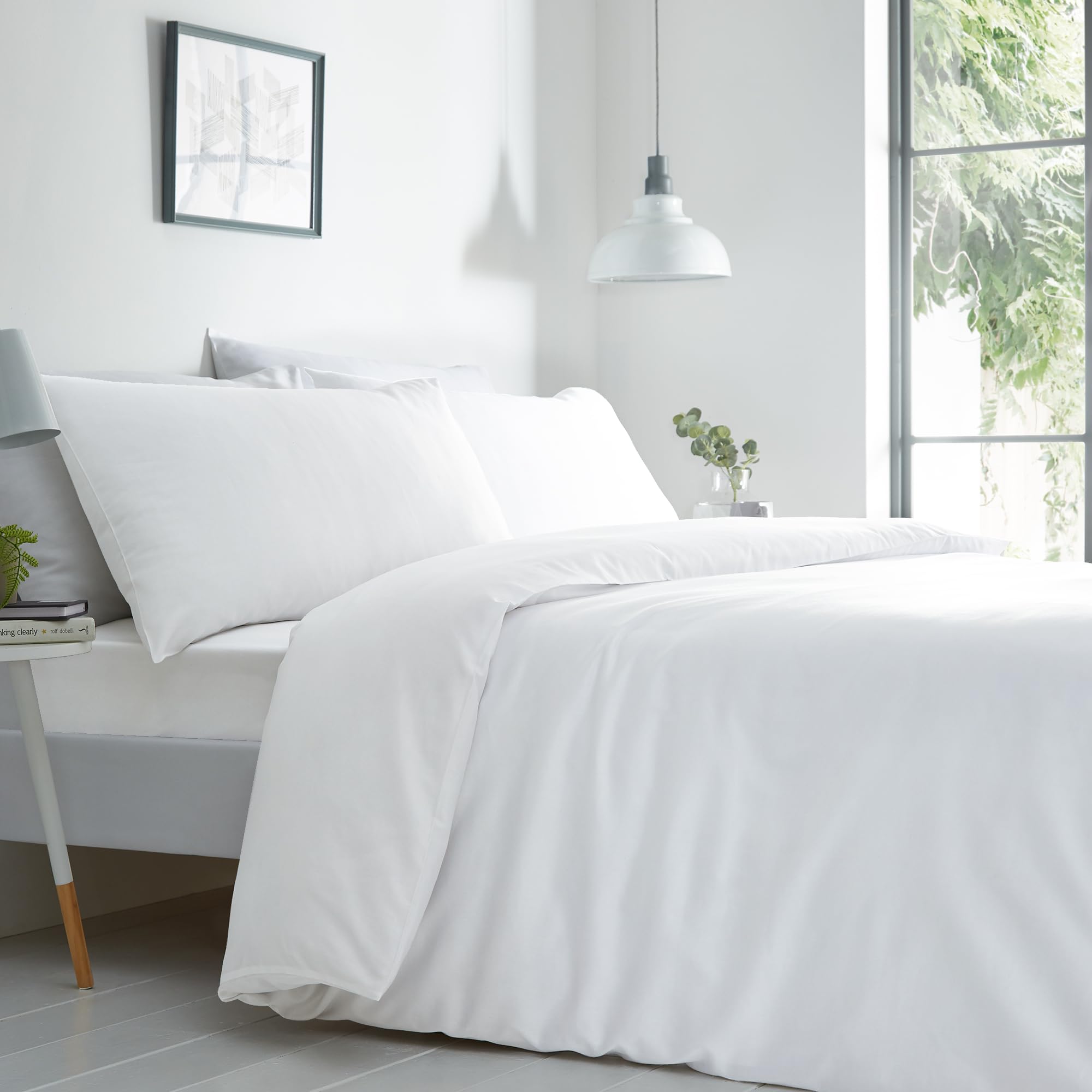 Purity Home 300 Thread Count Double Duvet Cover Set (1 Cotton Duvet Cover & 2 Pillow Cases) - Crisp, Cool & Breathable - Organic 100% Cotton with Button Closure - Percale Weave Bedding Set - White