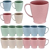 Meyeyaia 16pcs Wheat Straw Cups, 10 Oz Wheat Straw Plastic Coffee Mug with Handles,Reusable Coffee Cups Lightweight Microwavable Dishwasher Safe Unbreakable for Tea Milk Water Juice