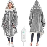 Wearable Heated Blanket with Zipper Design, Electric Wearable Throw Blanket with Sleeves, Hood, Heated Hoodie Blanket, Wearable Electric Blanket with 8 Heating Levels, 1-10H Auto-off Settings, 43*60"