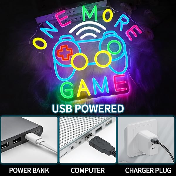VIRLUSY ONE MORE GAME NEON SIGN FOR GAMING ROOM DECOR DIMMABLE GAMING LED LIGHTS SIGNS GAMER NEON LIGHT FOR WALL DECOR BEDROOM PARTY MAN CAVE DECORATION GIFTS FOR TEENS BOYS KIDS
