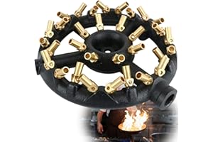 Homend Natural Gas Jet Burner For Chinese Wok Range, Grilling, Stir Fry - Cast Iron Body Round Nozzle Jet Burner with 32 Brass Tips - Up 160,000 BTU (Natural Gas, 32 Tips, 1.2mm Hole)