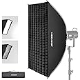 NEEWER 24"x35"/60x90cm Rectangular Softbox Quick Set up Quick Folding, with Diffusers/Beam Grid/Bag, Compatible with Aputure 120d Godox SL60w NEEWER RGB CB60 and Other Bowens Mount Lights, SF6090Q