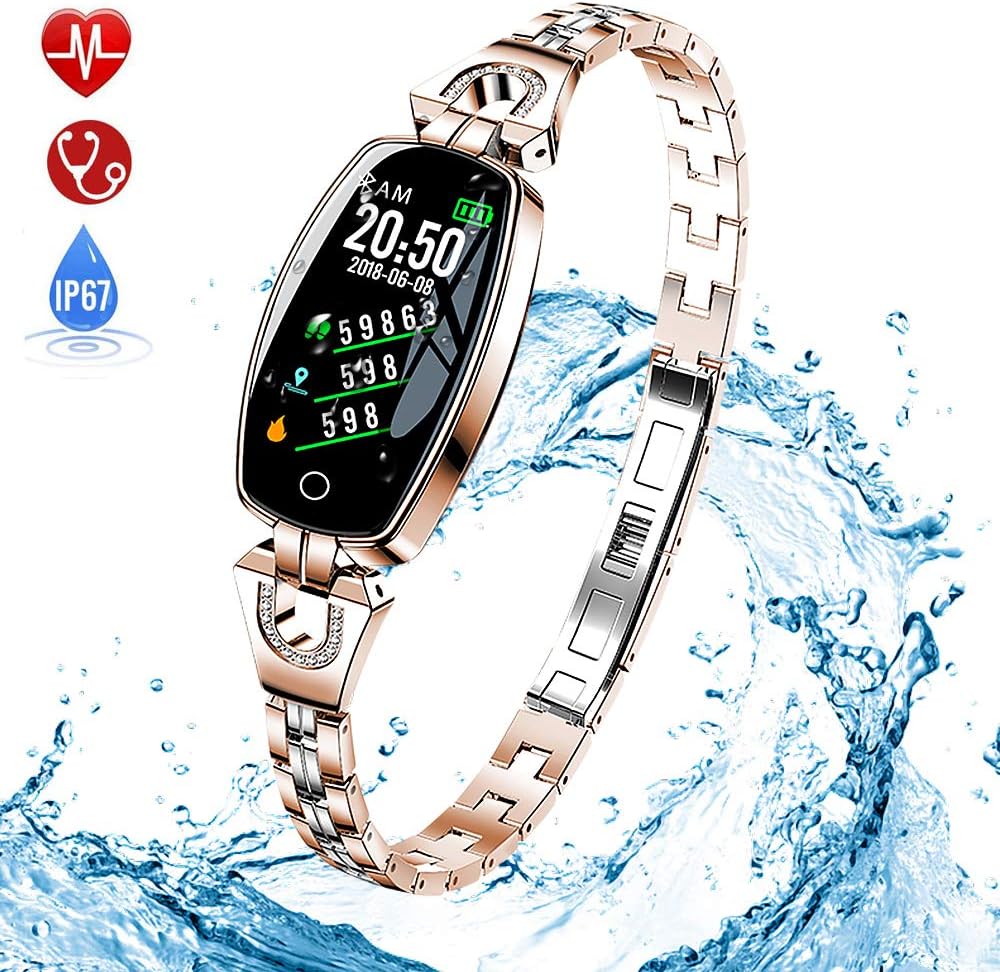 TONVER Fitness Trackers with Blood Pressure Monitor, Luxury Fashion Smart Watch Waterproof Strap Heart Rate Monitor Sleep Activity Bracelet Gifts for Women Men (Rose Gold)