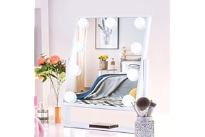 TOPMILO Lighted Makeup Mirror, Vanity Mirror with Lights, Hollywood Vanity Mirror with 9 Dimmable Bulbs Lights, 3 Lighting Modes, Detachable 10X Magnification Mirror, Smart Touch Control, 360°Rotation