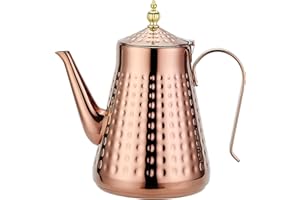 SANQIAHOME 1.8L(60oz) Stainless Steel Hammer Patterned Teapot with Removeable Infuser,Loose Leaf Cover,Copper