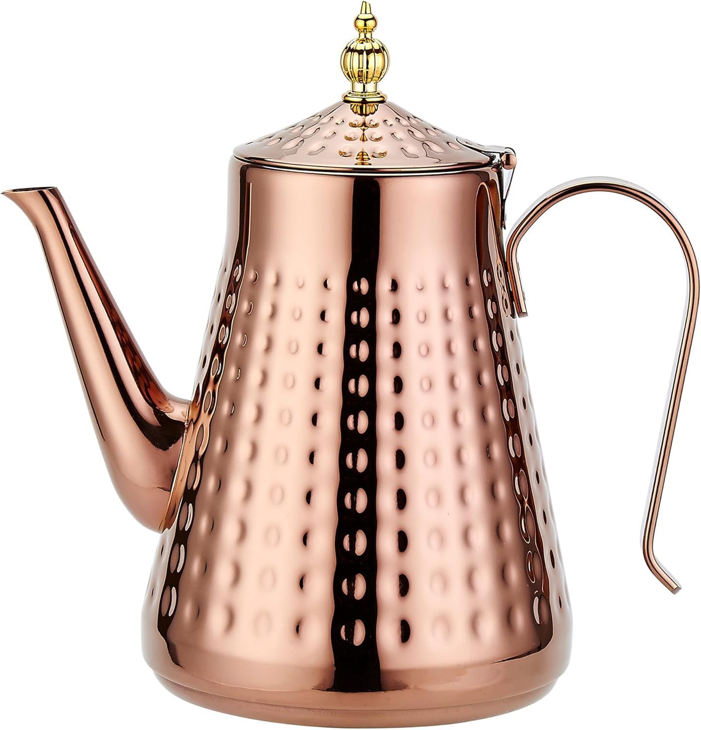 SANQIAHOME Stainless Steel Teapot 1.8L(60oz) 6-8 Cups,with Removeable Infuser,Good Pour,Hammer Patterned, Brew Loose Leaf Tea Bag,Copper