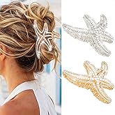 CAKURE Starfish Claw Clips Gold Beach Hair Claw Clip Pearl Hair Clips Sparkly Hair Accessries for Women (Pack of 2) (a-gold&silver)