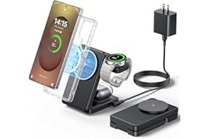 MEIFIGNO 3 in 1 Magnetic Foldable Wireless Charger for Samsung, Fast Mag-Safe Charging Station for Galaxy S25 S24 S23 Ultra Plus/Z Fold/Flip 7/6/5, Charger Stand for Galaxy Watch Ultra /8/7/6/5/Pro, for Buds