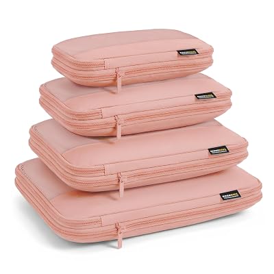 SOARSAIL 4 Piece Compression Packing Cubes for 3–7 Day Travel, Lightweight Travel Organizers with Breathable Mesh, Double-Zipper Packing Cubes for Carry-On & Suitcases (Dusty Pink)