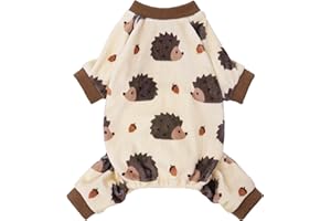 Fitwarm Funny Hedgehog Dog Pajamas, Warm Winter Dog Clothes for Small Dogs Boy Girl, Cozy Pet Onesie with Feet, Beige, Brown, Medium