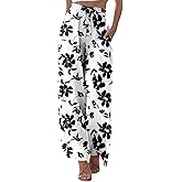 KISSMODA Womens Palazzo Lounge Pants Drawstring Elastic Waist Wide Leg Pants with Pockets Casual Boho Trousers