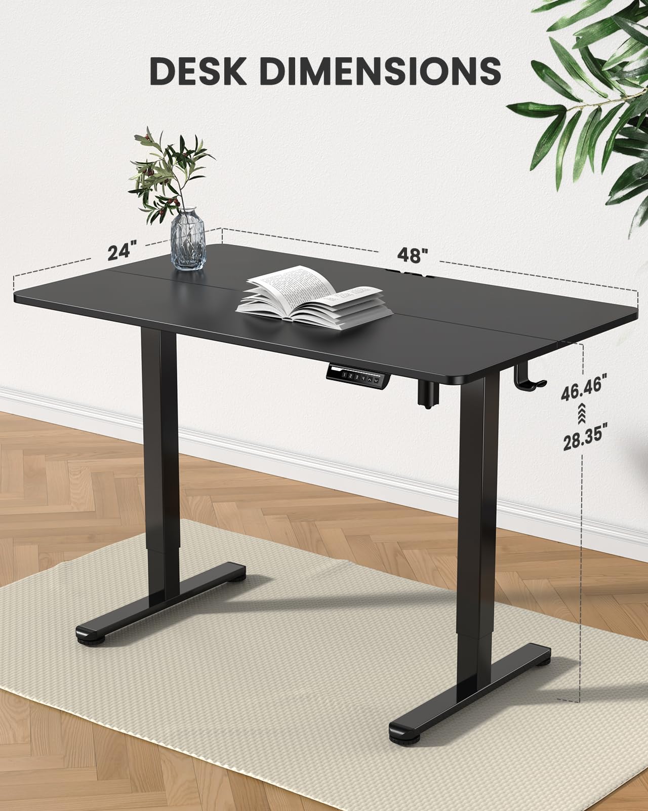 ErGear Small Height Adjustable Electric Standing Desk, 40 x 24 Inches Sit Stand up Desk, Memory Computer Home Office Desk with Two-Piece Desktop (Black)