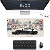 Japanese Black Cool Sport Car Mouse Pad Large Gaming JDM Rx7 Mousepad Desk Pad for Keyboard and Mouse Non-Slip Rubber Base Office Desk Accessories 23.6" X 11.8"