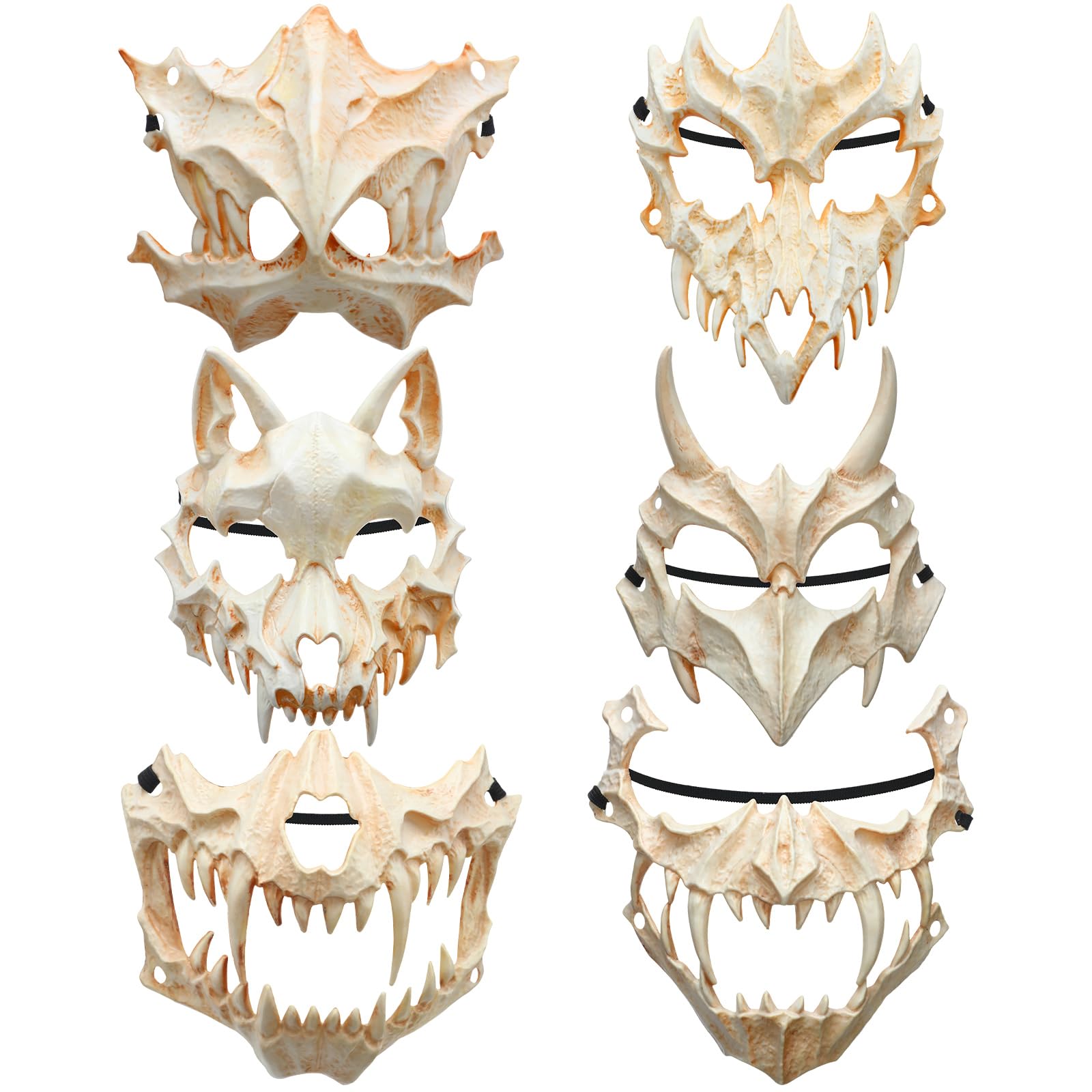 Photo 1 of Hercicy 6 Pcs Halloween Cosplay Mask Japanese Half Scary Horror Skeleton Animal Skull Mask Costume for Adults Men Women Role Playing Decorative Novelty Party Props, 6 Styles