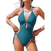 CUPSHE Women's One Piece Swimsuit Bathing Suit Halter Cutout Pluning Neck Backless Self Tie Textured
