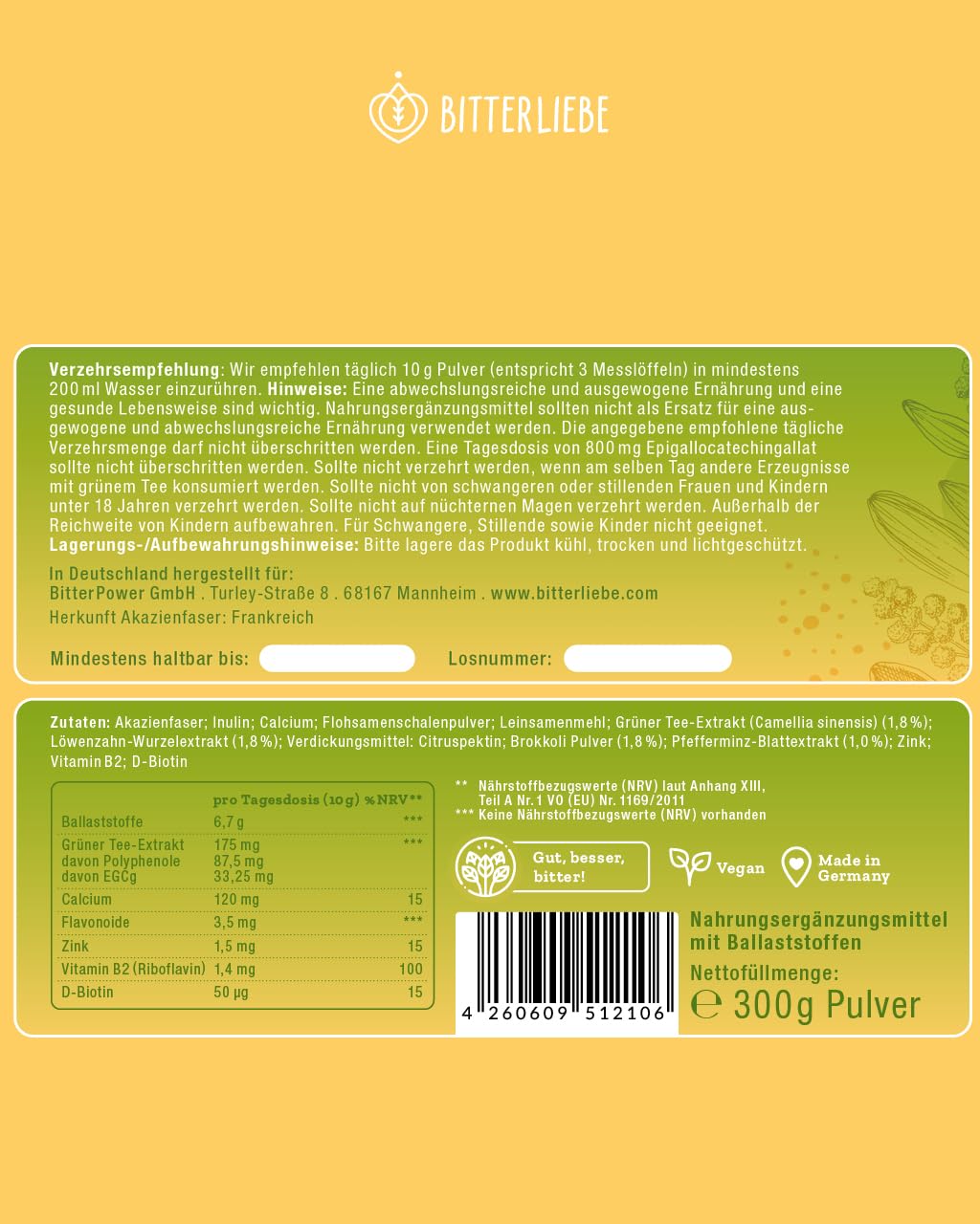 BitterLiebe Ballaststoff Pulver - Mix aus Flohsamenschalen, Inulin (Präbiotika), Leinsamen & Apfelfaser - hochdosierter Multi Ballaststoff Komplex für eine normale VERDAUUNG & DARMBALANCE* 7