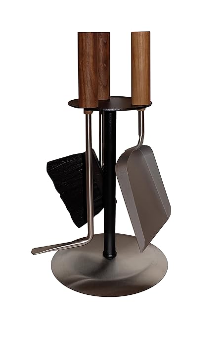 MS Beschläge® Kaminbesteck Kaminset Kamingarnitur Ofenset mit Nussholzgriffen und Besteck aus Edelstahl