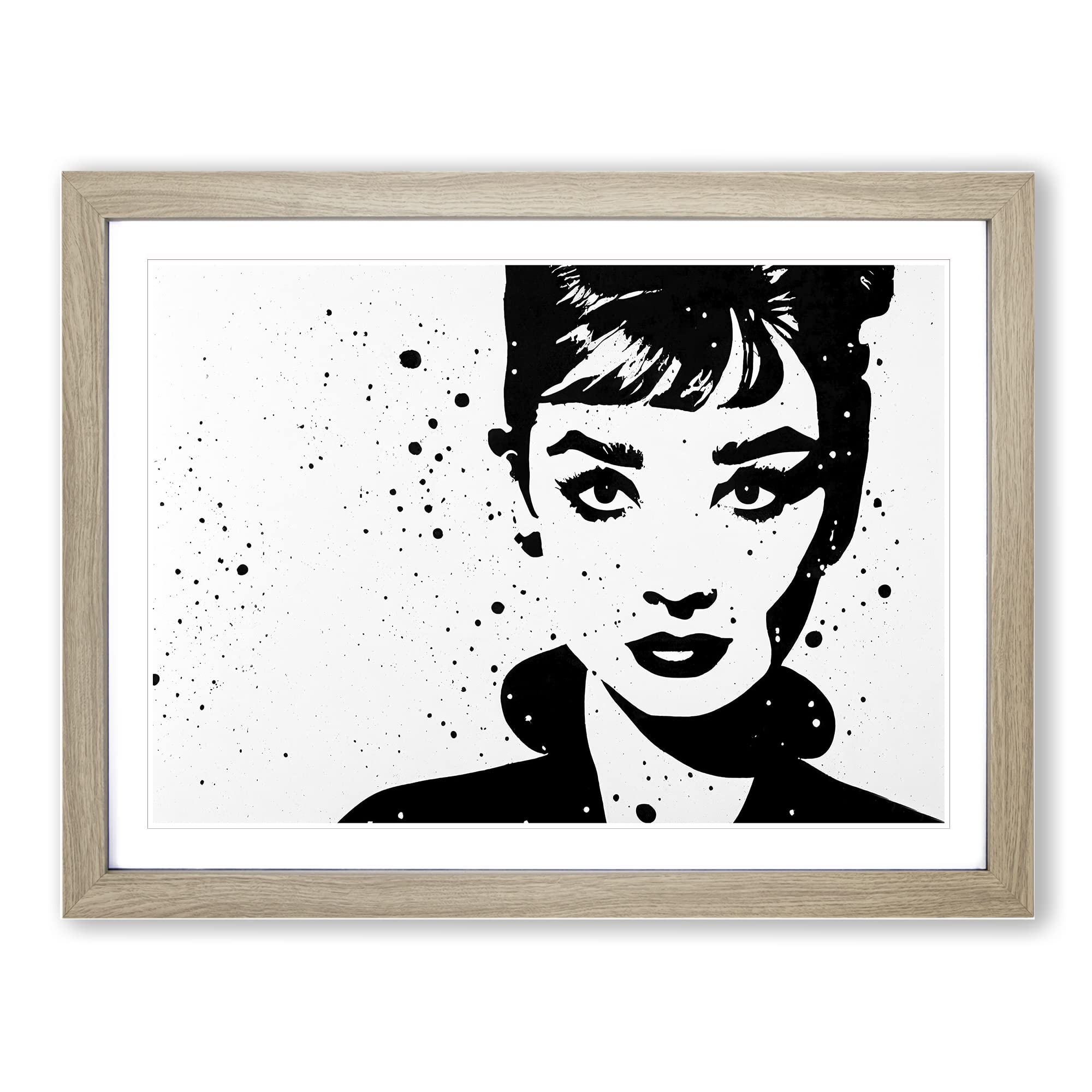 Audrey Hepburn Monochrome Vol.2 Framed Print | A4 Oak Framed Wall Art | Ready to Hang | Modern Nature Picture | Living Room Bedroom Lounge Office