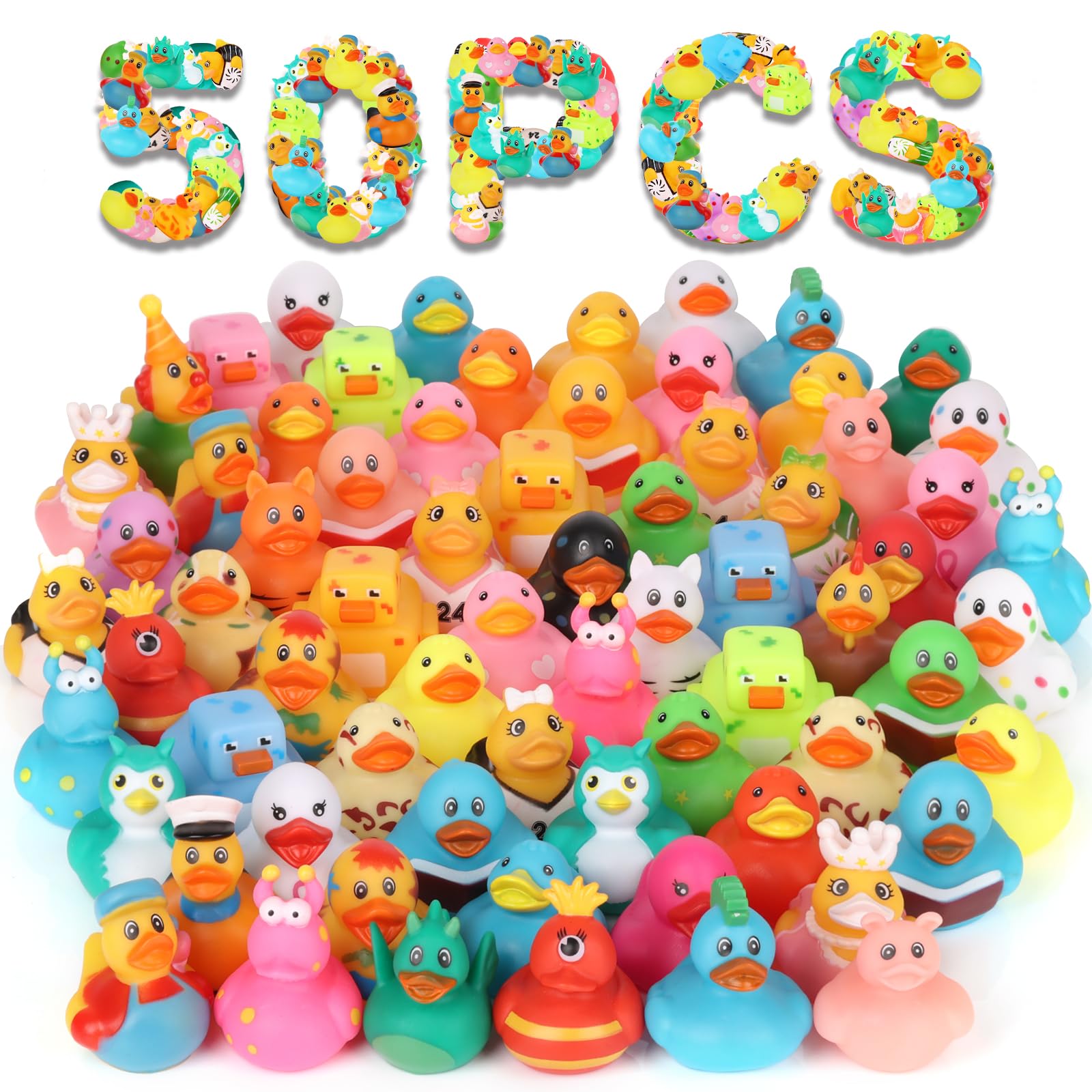 Photo 1 of 50 Pack Rubber Ducks for Kids Bath Toys and Jeep Ducks for Ducking, Rubber Ducks in Bulk for Kids, Baby Showers Accessories, Birthday Gifts and Summer Pool Party
