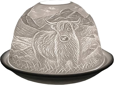 Cello Highland Cow Porcelain Tealight Holder Dome 3D Lithophane Gift