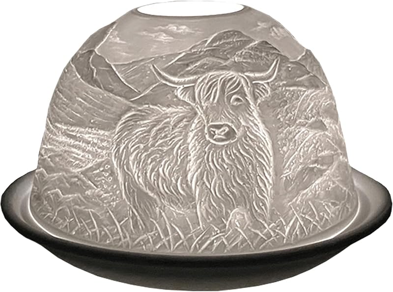 Cello Highland Cow Porcelain Tealight Holder Dome 3D Lithophane Gift
