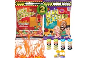 (2 PACK) Bean Boozled 7th Edition & Fiery Five Jelly Beans, Weird Flavored Chewy Candies, Refill Bags Dispensers & Spinner Challenge Games - Resealable ZipBag by Think Candy Included (BOOZLED+FIERY)