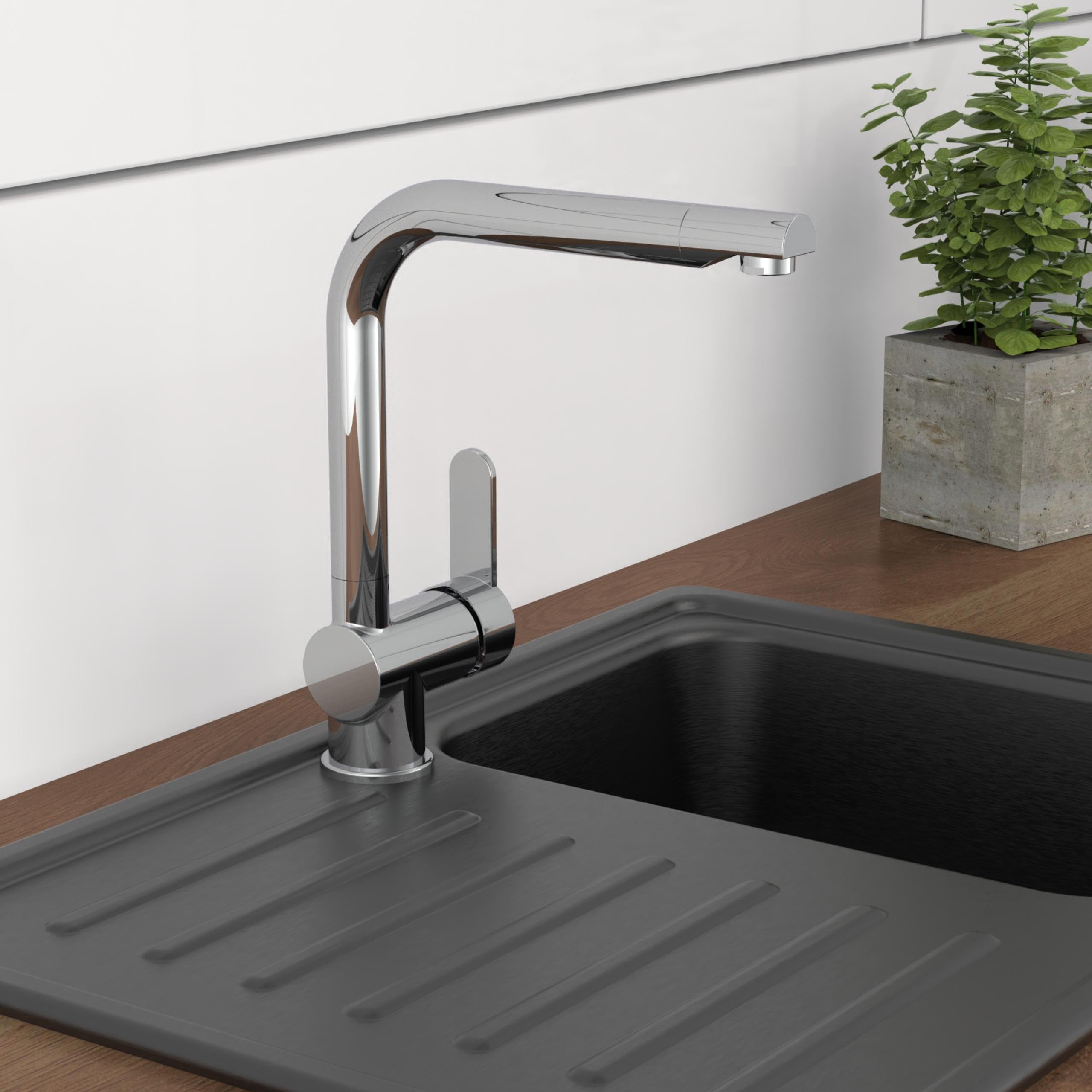 SCHÜTTE 79816 RIO 360° schwenkbare Küchenarmatur, Spültisch Armatur mit hohem Auslauf Küche, Einhebelmischer Einzelspüle Doppelspüle Mischbatterie für die Spüle, Wasserhahn Chrom