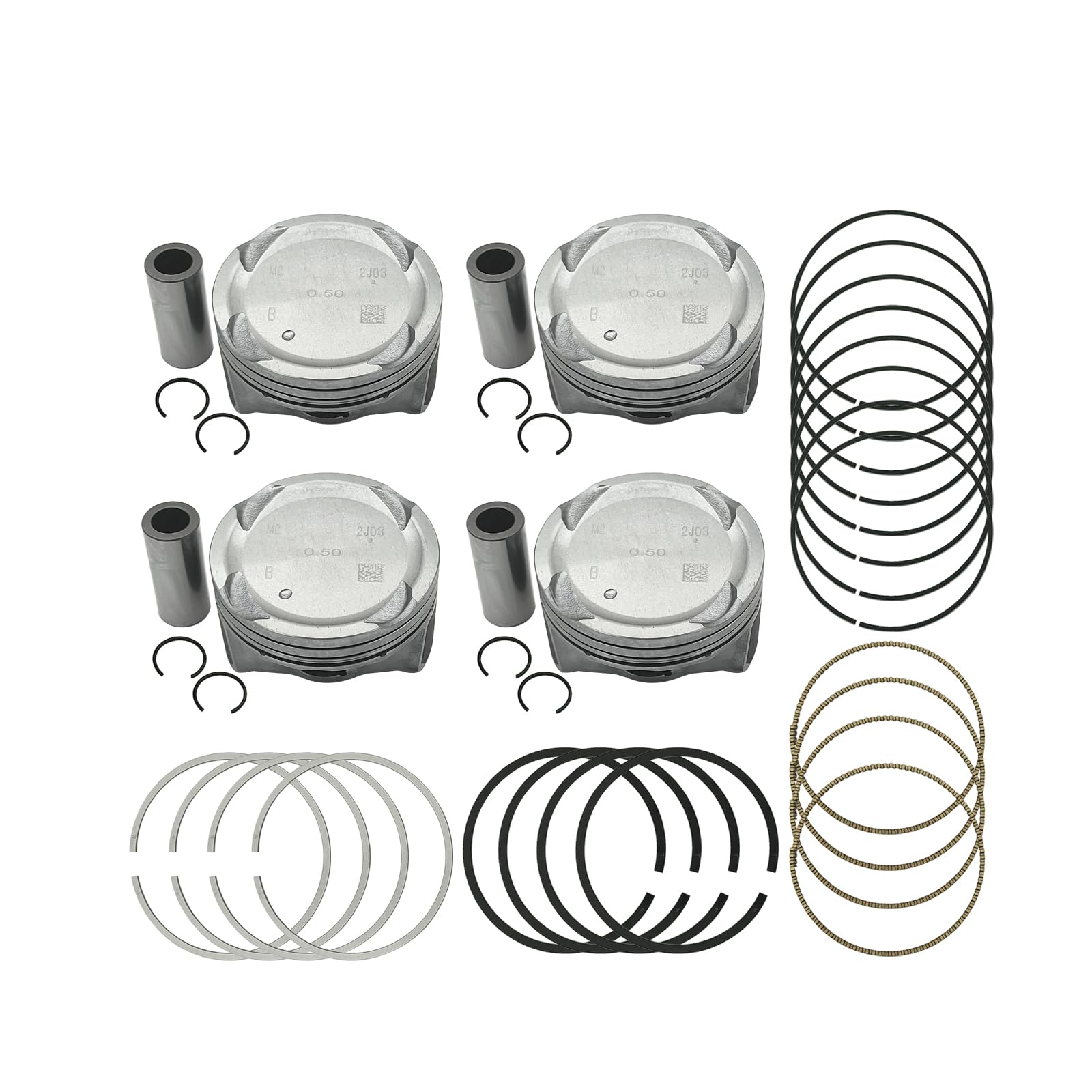 Photo 1 of +0.50MM Oversize Engine Piston & Pin & Piston Ring Kit Fit for Hyundai Elantra Tucson for Kia Soul Forte 2.0L Engine 2014-2019, Replace 23040-2E200 23041-2E200