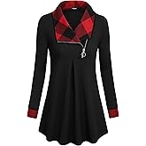 VALOLIA Women's Casual Swing Sweatshirt Long Sleeve Zipper Lapel Fashion Pullover Tunic
