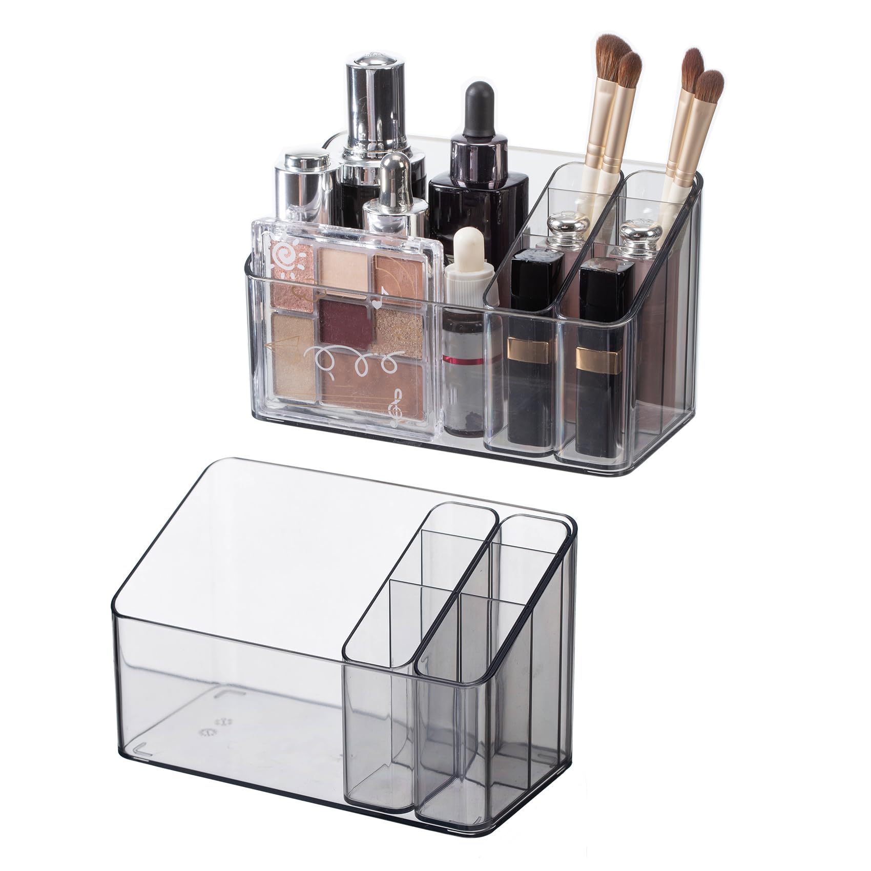 SHIMOYAMA Makeup Organiser, 2 Pack, Plastic Clear Cosmetic Storage Box for Dressing Table Bathroom Cabinet, Vanity Organiser Holder with 2 Movable Inner Case