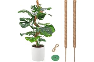 HANAOYO 2 PCS Bendable Plant Stakes, 47" Moss Pole for Plants Monstera, Plant Stakes for Indoor Plants, Thickened Core, Handmade Plant Pole, Potted Plants Support for Climbing Plants Growth