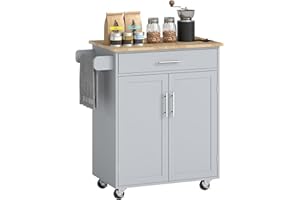 HOMCOM Kitchen Island Cart Rolling Trolley Cart with Drawer, Storage Cabinet & Towel Rack, Gray