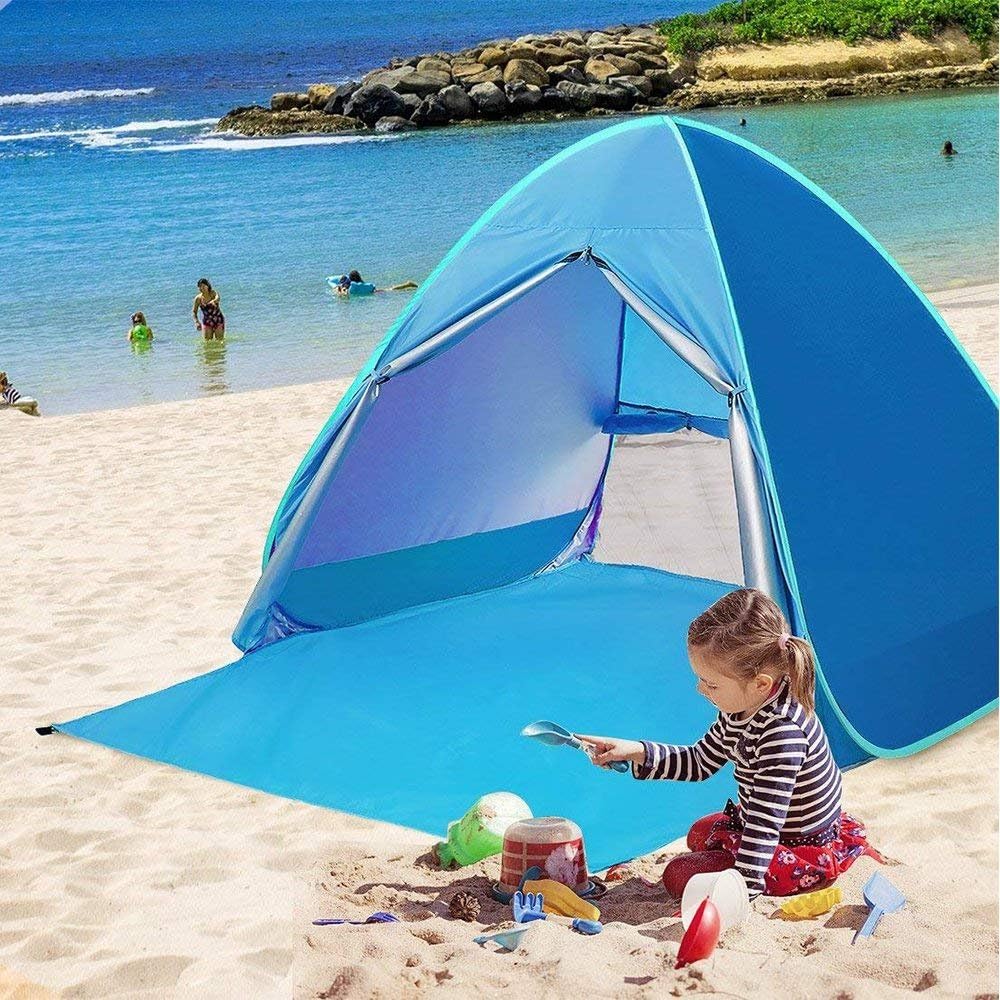TopDirect Pop up Beach Tent, Portable Outdoor Automatic Instant Tent Waterproof UV Protection(50+UPF) Sun Shelter Beach Shade Camping Tent with Zipper Door for Garden/Beach Times (for 2-3 People)