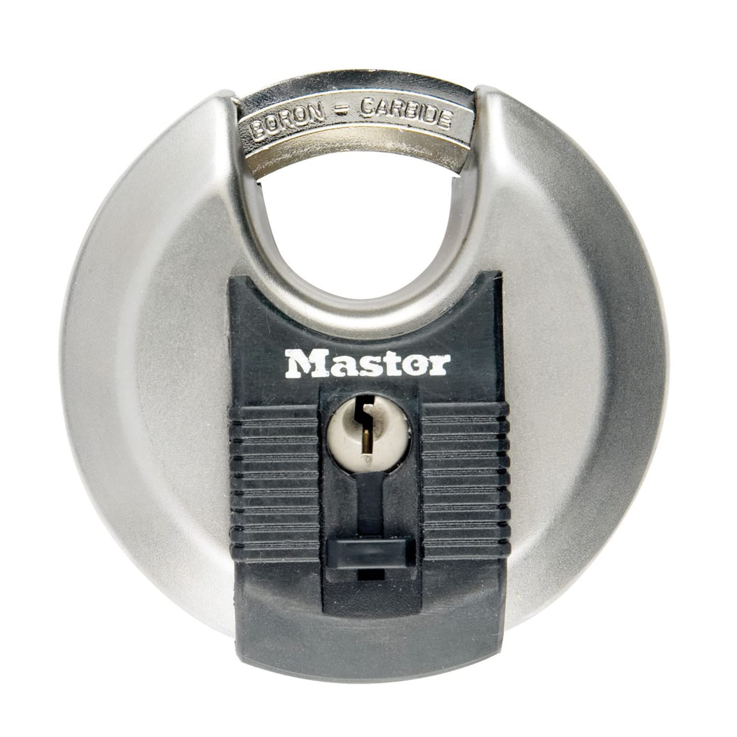 MASTER LOCK Heavy Duty Disc Padlock, Security Level 8/10, Outdoor, Keyed, Stainless Steel, Shrouded Shackle — image 1
