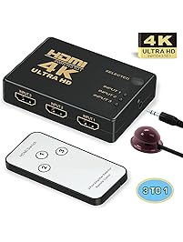 HDMI Switch 4k,GANA Intelligent 3-Port HDMI Switcher,splitter, Supports 4K, Full HD1080p, 3D with IR Remote
